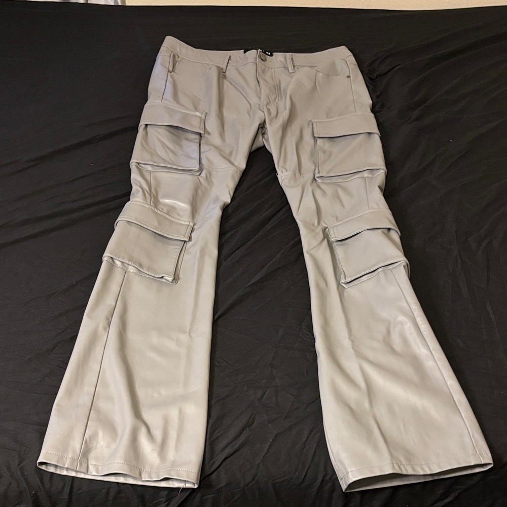 Men's Gray Faux leather Pants